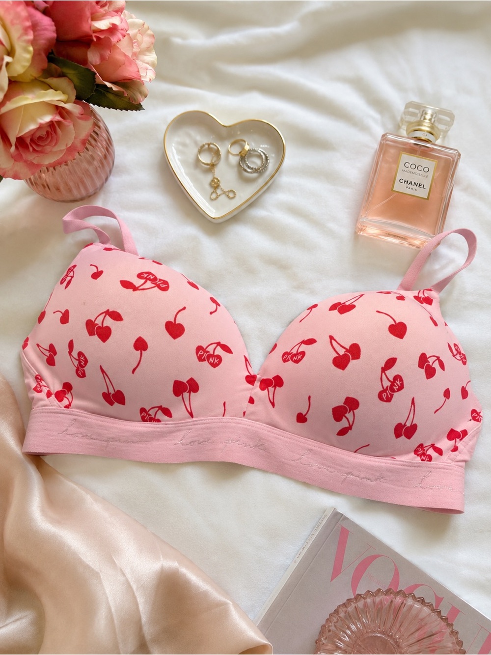 Victoria's Secret Light Pink Bra with Red Cherry Print